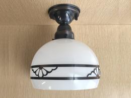 直付け照明　200Φ 鉄鉢型 乳白硝子電燈笠　半割菊　ISGK:07-26-DF-CL02